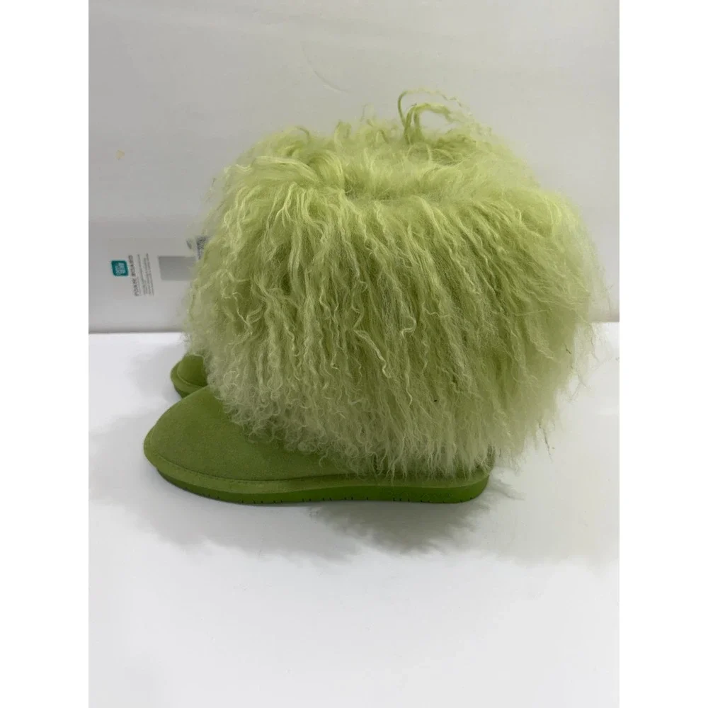 Bearpaw Boots Lime Green Shaggy Fur Boots Cow Hair Curly Lamb Wool Womens 10
